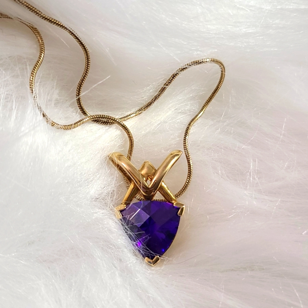 Vintage Technibond Classic Trilliant Purple Cz Slide Pendant on 18in Chain